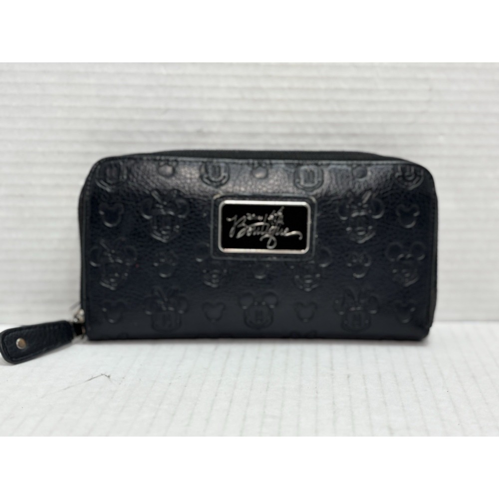 Disney Boutique Mickey Minnie Embossed Zip Around Wallet‎ Black Clutch